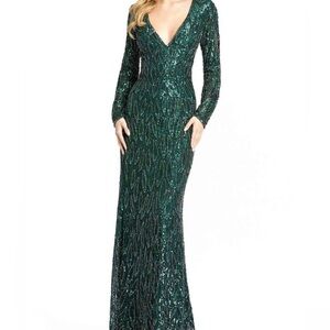 Mac Duggal Green Long Sleeve Dress